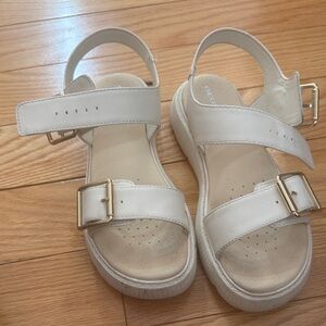 Geox Kids White Sandals with Gold Buckles